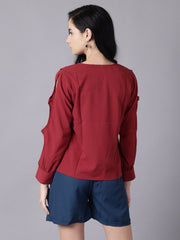 Daima Women maroon Casual Solid Keyhole Neck Top