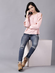 Daima Women Pink Casual Solid Keyhole Neck Top