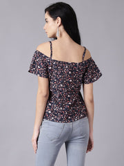 Daima Women Navy Blue Casual Printed Shoulder Straps Top