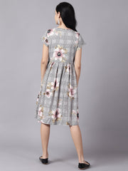 Daima Women Black Floral Printed Round Neck A-Line Dress