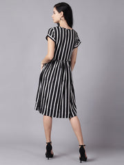 Daima Women Black Striped Striped Round Neck A-Line Dress