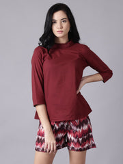 Daima Women maroon Casual Printed High Neck Top