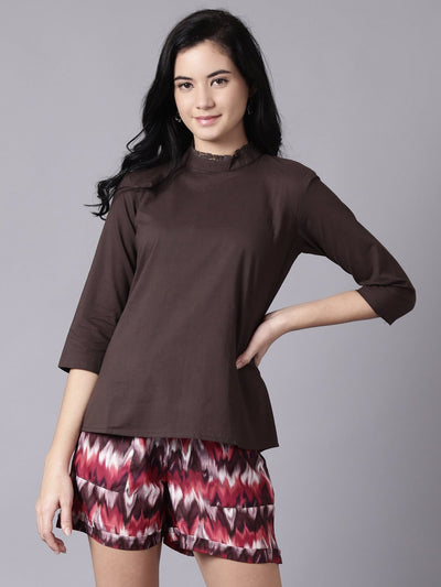 Daima Women Grey Casual Printed High Neck Top