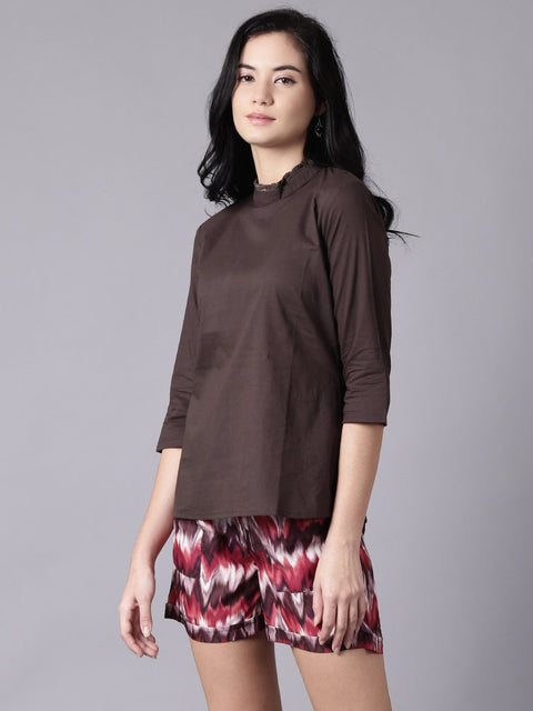 Daima Women Grey Casual Printed High Neck Top