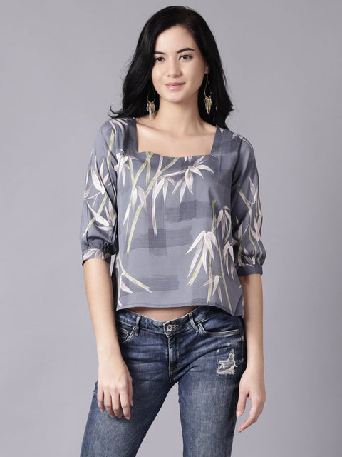 Daima Women Grey Casual Printed Square Neck Top