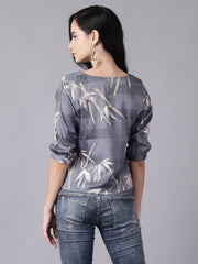 Daima Women Grey Casual Printed Square Neck Top