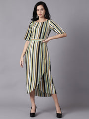 Daima Women Multi Striped Striped Round Neck A-Line Dress