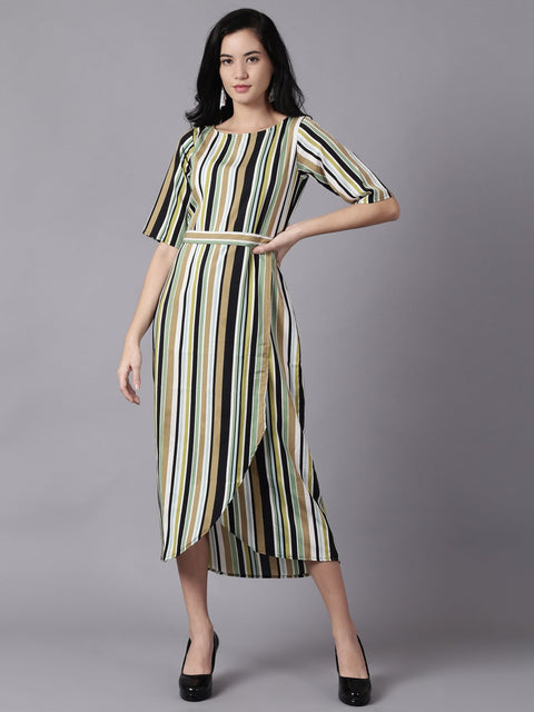 Daima Women Multi Striped Striped Round Neck A-Line Dress