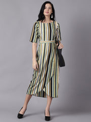 Daima Women Multi Striped Striped Round Neck A-Line Dress