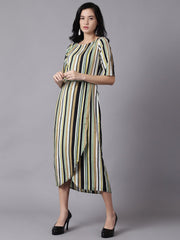 Daima Women Multi Striped Striped Round Neck A-Line Dress