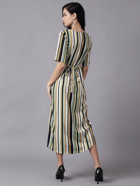 Daima Women Multi Striped Striped Round Neck A-Line Dress