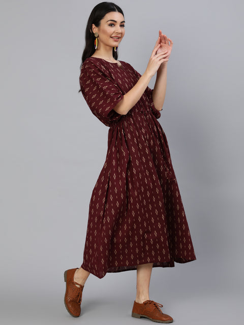 Women Burgundy Printed Kaftan Kurta