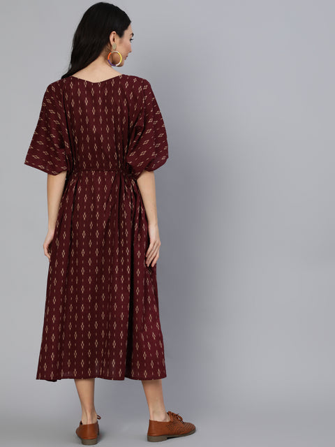 Women Burgundy Printed Kaftan Kurta