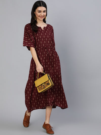 Women Burgundy Printed Kaftan Kurta