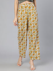 Women White & Orange Floral Printed Ethnic palazzo