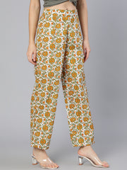 Women White & Orange Floral Printed Ethnic palazzo