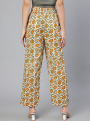 Women White & Orange Floral Printed Ethnic palazzo