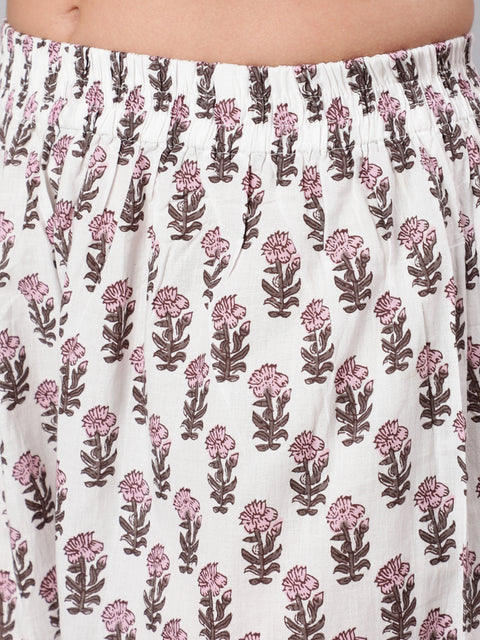 Women White & Pink Floral Printed Palazzo