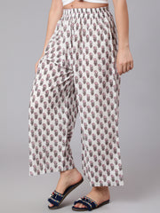 Women White & Pink Floral Printed Palazzo