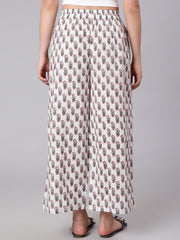 Women White & Pink Floral Printed Palazzo