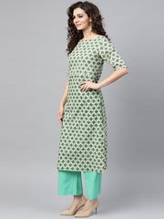 Nayo Light green Multi printed Straight kurta set with Solid Green Pants