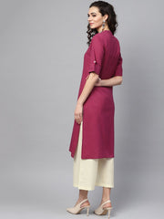 Nayo Solid Burgundy Straight Kurta set With Cream Culottes