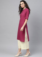 Nayo Solid Burgundy Straight Kurta set With Cream Culottes