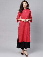 Pink Straight Kurta with Madarin Collar with 3/4 sleeves