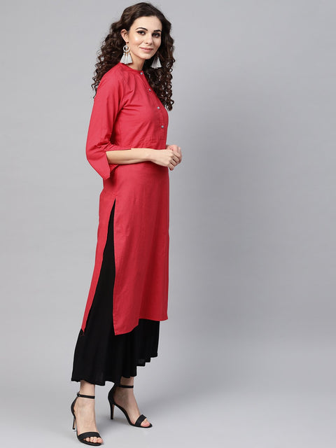 Pink Straight Kurta with Madarin Collar with 3/4 sleeves
