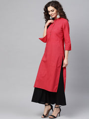 Pink Straight Kurta with Madarin Collar with 3/4 sleeves