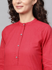 Pink Straight Kurta with Madarin Collar with 3/4 sleeves