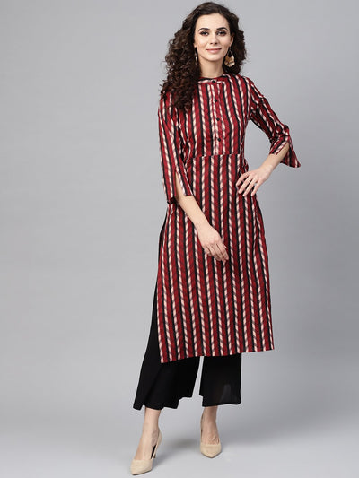 Multi Colored Straight Kurta with Mandarin collar & 3/4 sleeves