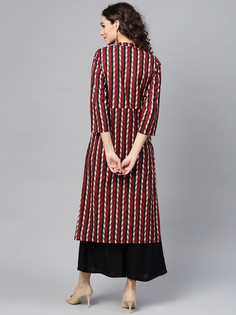 Multi Colored Straight Kurta with Mandarin collar & 3/4 sleeves