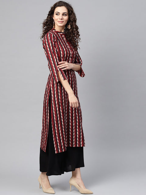 Multi Colored Straight Kurta with Mandarin collar & 3/4 sleeves