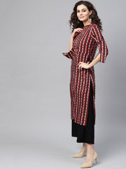 Multi Colored Straight Kurta with Mandarin collar & 3/4 sleeves