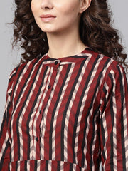 Multi Colored Straight Kurta with Mandarin collar & 3/4 sleeves