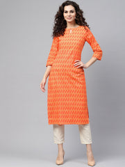 Nayo Peach Staright Kurta with Keyhole Neck & 3/4 sleeves