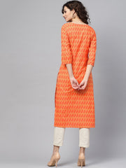 Nayo Peach Staright Kurta with Keyhole Neck & 3/4 sleeves
