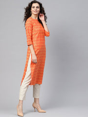Nayo Peach Staright Kurta with Keyhole Neck & 3/4 sleeves