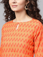 Nayo Peach Staright Kurta with Keyhole Neck & 3/4 sleeves
