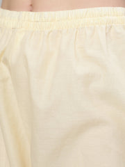 Women Cream Straight Solid Kurta With Trouser And Art Silk Dupatta