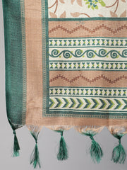 Women Cream Straight Solid Kurta With Trouser And Art Silk Dupatta