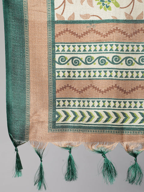 Women Cream Straight Solid Kurta With Trouser And Art Silk Dupatta