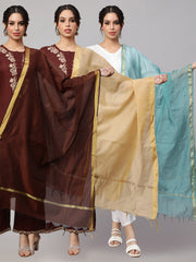 Women Dupatta combo, Pack Of Three Brown, Beige, & Blue