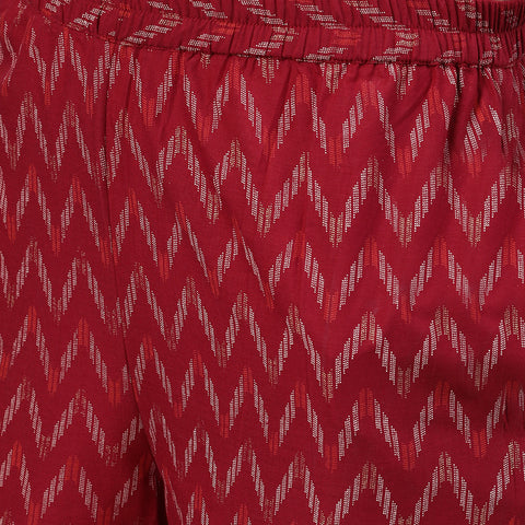 Women Burgundy Gold Printed Three-Quarter Sleeves Straight Kurta With Palazzo and Dupatta with pockets