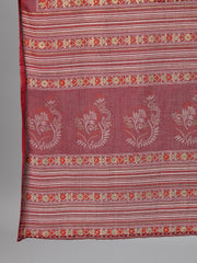 Women Burgundy Gold Printed Three-Quarter Sleeves Straight Kurta With Palazzo and Dupatta with pockets