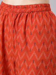 Women Rust Printed Straight Kurta With Plazo & Dupatta