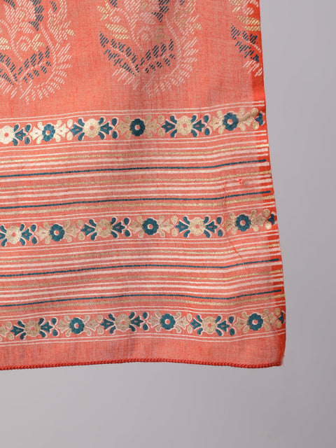 Women Rust Printed Straight Kurta With Plazo & Dupatta