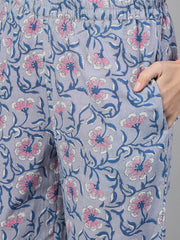 Women Grey Three-Quarter Sleeves Straight Kurta With Palazzo and Dupatta with pockets And Face Mask