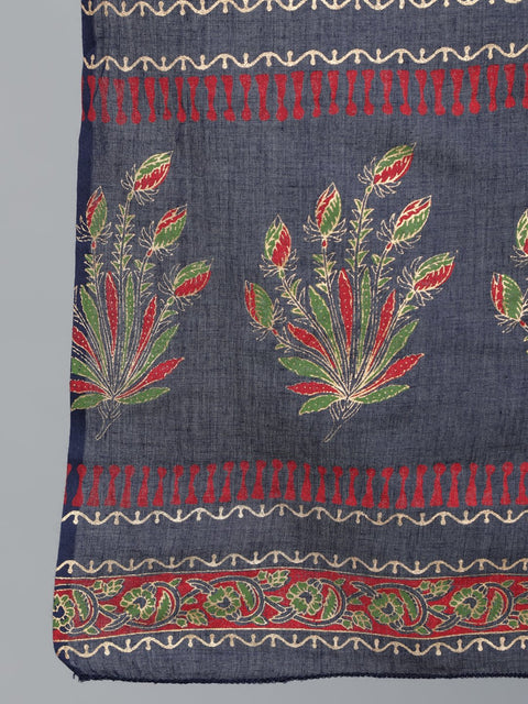 Women Red and Navy Blue Gold Printed Straight Kurta With Palazzo & Dupatta